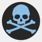 Einfache Blauer Schädel und Kreuze Runder Aufkleber (Vorderseite)