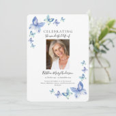 Einfache Blauer Schmetterling Feier des Lebens Ein Einladung (Stehend Vorderseite)