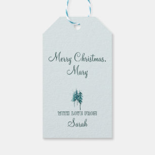 Einfache blaugrüne Aquarellkiefern Weihnachten Geschenkanhänger