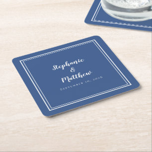 Einfache blauweiße Hochzeit Modernes Minimalistisc Rechteckiger Pappuntersetzer