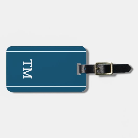 Einfache blauweiße Linien fett Monogram Gepäckanhänger (Vorderseite horizontal)