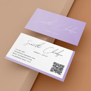 Einfache Blendung Lila handgeschriebener Script QR Visitenkarte