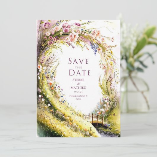 Einfache Bloom-Wildblume Hochzeit Save The Date (Stehend Vorderseite)