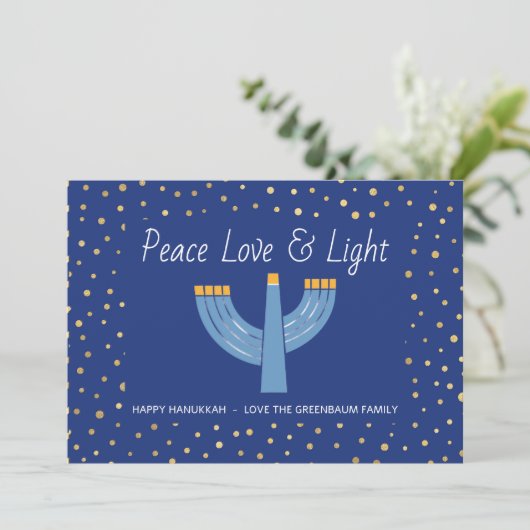 Einfache Blue and Gold Foil Hanukkah Card Einladung (Stehend Vorderseite)