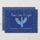 Einfache Blue and Gold Foil Hanukkah Card Einladung (Vorne/Hinten)