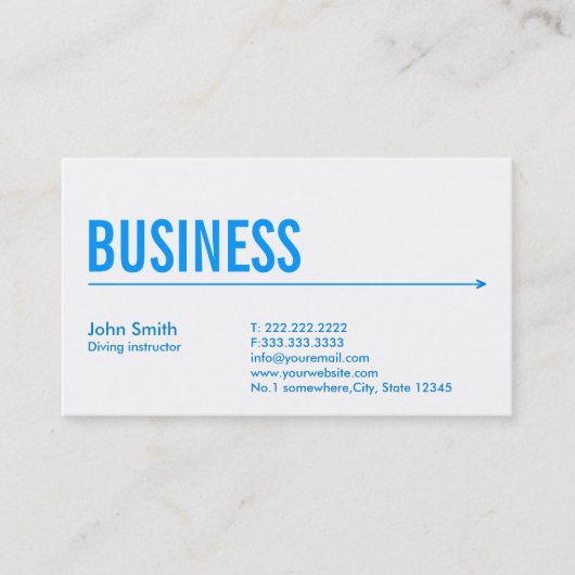 Einfache Blue Arrow Diving Business Card Visitenkarte (Vorderseite)