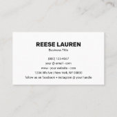 Einfache Blue Business Card Visitenkarte (Rückseite)