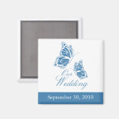 Einfache Blue Butterfly-Hochzeitsankündigung Magnet (Vorderseite/Rückseite)