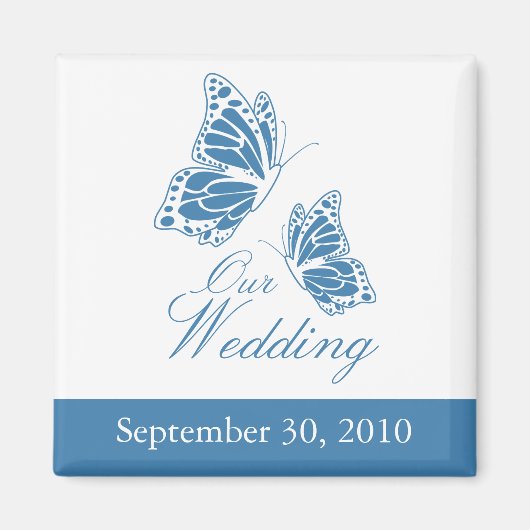 Einfache Blue Butterfly-Hochzeitsankündigung Magnet (Vorne)