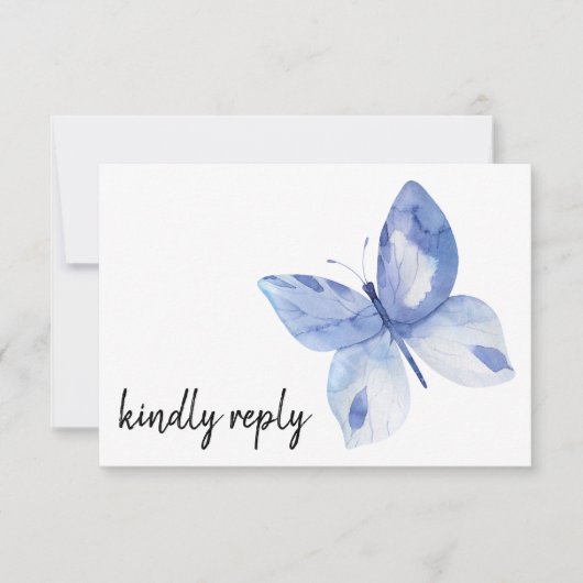 Einfache Blue Butterfly Watercolor Freundliche Ant RSVP Karte (Vorderseite)