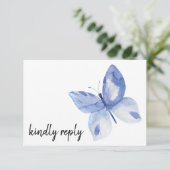 Einfache Blue Butterfly Watercolor Freundliche Ant RSVP Karte (Stehend Vorderseite)