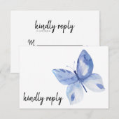 Einfache Blue Butterfly Watercolor Freundliche Ant RSVP Karte (Vorne/Hinten)