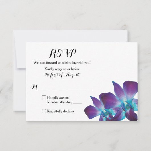 Einfache Blue Dendrobium Orchid Wedding RSVP Card Karte (Vorderseite)