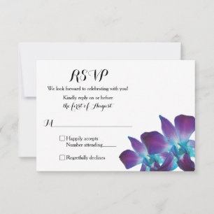 Einfache Blue Dendrobium Orchid Wedding RSVP Card Karte