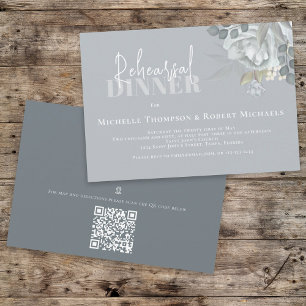 Einfache Blue Floral Probe Dinner QR-Karte Einladung