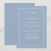 Einfache Blue Formal Monogram Wedding Save The Date (Vorne/Hinten)
