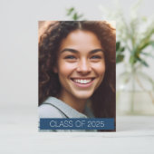 Einfache Blue Foto Abschluss Announccard Ankündigung (Stehend Vorderseite)