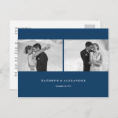 Einfache Blue Frame Hochzeit Vielen Dank 2 Foto Postkarte (Vorne/Hinten)