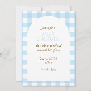 Einfache Blue Gingham Baby Dusche Einladung