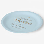 Einfache Blue Gold Cross Custom Baby Taufe Pappteller (Schrägansicht)