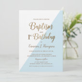 Einfache Blue Gold Taufe 1. Geburtstag Einladung (Stehend Vorderseite)
