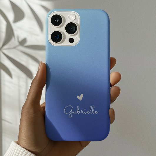 Einfache Blue Gradient Herz Minimaler Skriptname iPhone Hülle