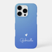Einfache Blue Gradient Herz Minimaler Skriptname iPhone Hülle (Rückseite)