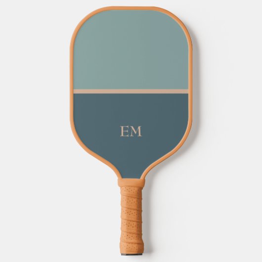 Einfache Blue Green Monogram Initials Pickleball Schläger (Vorderseite)