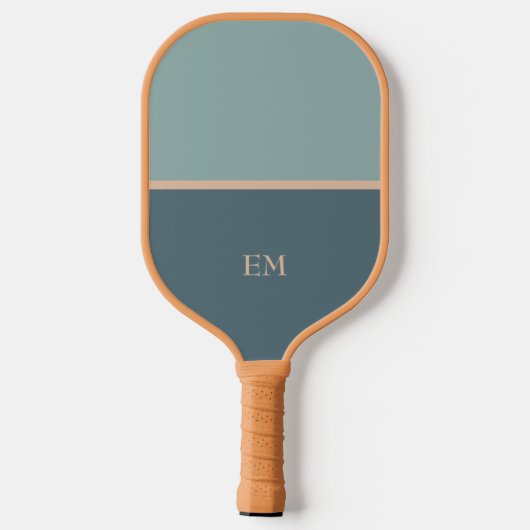 Einfache Blue Green Monogram Initials Pickleball Schläger (Rückseite)