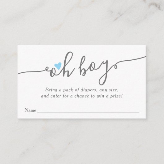 Einfache Blue Heart Boy Baby Dusche Windeln Raffel Begleitkarte (Vorderseite)