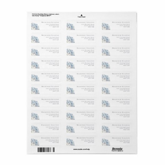 Einfache Blue Hydrangeas Wasserfarbe Rücksendeadre (Vorne)