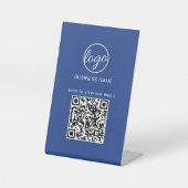 Einfache Blue Logo QR Code Modernes Geschäft Sockelschild (Vorderseite)