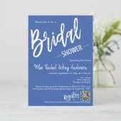 Einfache Blue Minimal Script Brautparty QR Code Einladung (Stehend Vorderseite)