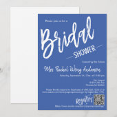 Einfache Blue Minimal Script Brautparty QR Code Einladung (Vorne/Hinten)