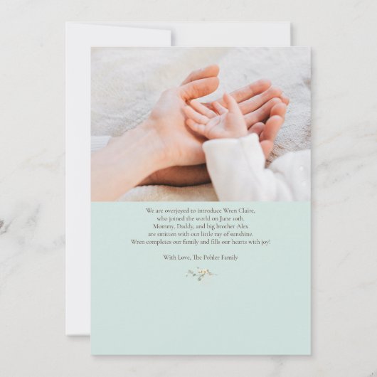 Einfache Blue Mint Wildblumen Geburtsankündigung Einladung (Rückseite)