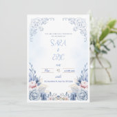 Einfache Blue Modern Wedding Einladung (Stehend Vorderseite)