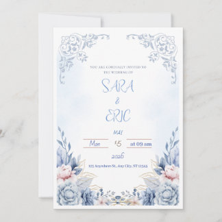 Einfache Blue Modern Wedding Einladung