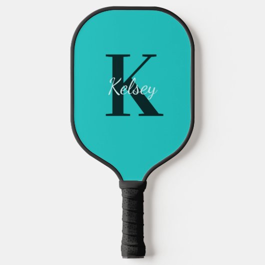 Einfache Blue Monogram Initial + Name Pickleball Schläger (Vorderseite)