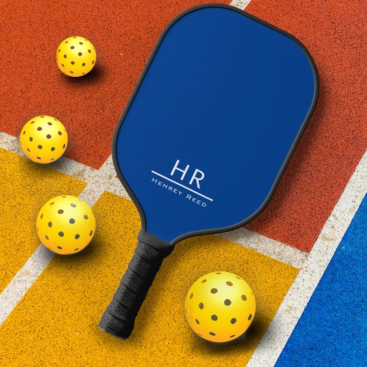 Einfache Blue Monogram Name + Initialen Pickleball Schläger