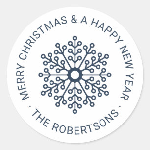 Einfache Blue Snowflake Holiday Tag Round Sticker
