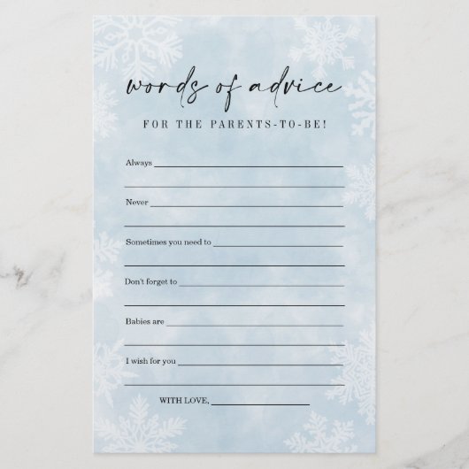 Einfache Blue Snowflakes Baby Shower Admin Card (Vorderseite)