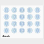 Einfache Blue Three Letter Monogram Runder Aufkleber (Blatt)