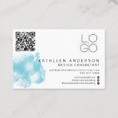 Einfache Blue Watercolor Business Card mit QR-Code Visitenkarte (Rückseite)