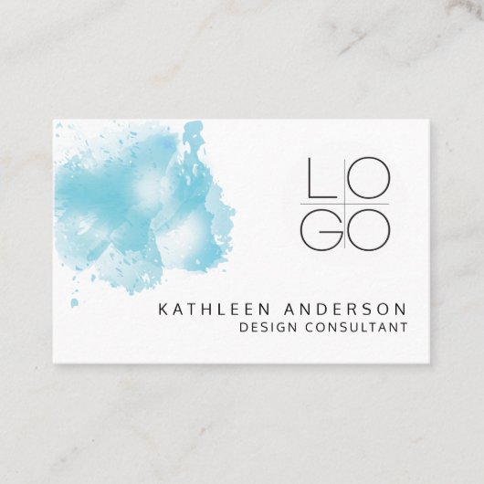 Einfache Blue Watercolor Business Card mit QR-Code Visitenkarte (Vorderseite)