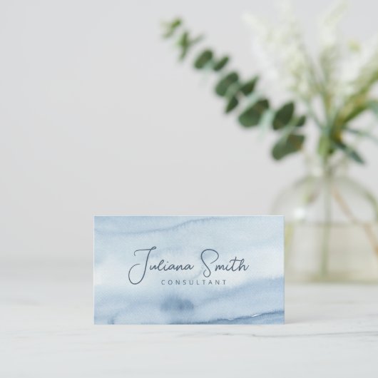 Einfache Blue Watercolor Business Card Visitenkarte (Stehend Vorderseite)