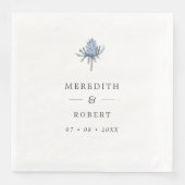 Einfache Blue Watercolor Thistle Wedding Names Serviette (Vorderseite)