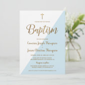 Einfache Blue White Gold Moderne Taufe Einladung (Stehend Vorderseite)