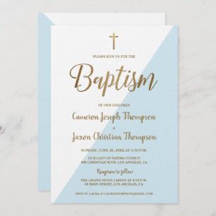 Einfache Blue White Gold Moderne Taufe Einladung