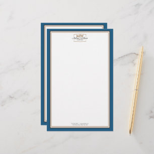 Einfache Blue White Monogram Business Briefpapier