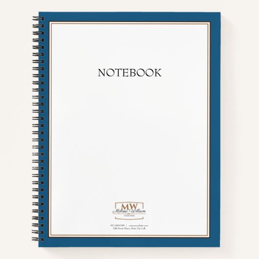 Einfache Blue White Monogram Business Notizblock (Vorderseite)